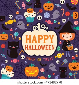 Happy Halloween Greeting Card, Poster, Party Invitation, Vector Illustration.