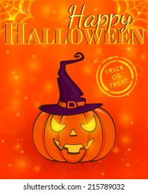 Happy Halloween! Greeting card with a pumpkin. Vector illustration.