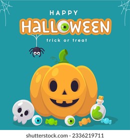 Happy Halloween greeting card with pumpkin 