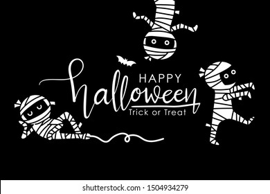 Feliz regalo de Halloween con una momia aterradora. Caligrafía escrita a mano. -Vector