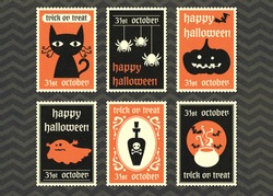 Happy Halloween Greeting Card  Set ,halloween Symbol Vector Stamp Postage Collection.