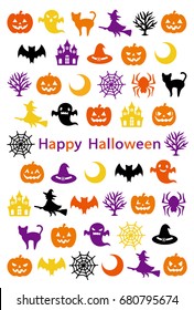 Happy Halloween greeting card. Set of Halloween icons.