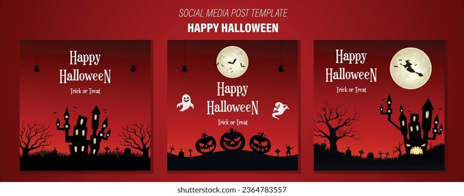 Happy Halloween Greeting Card Social Media Post. Happy Halloween Post. Halloween Trick or Treat vector illustration. Halloween Invitation Card