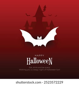 Happy Halloween Greeting Card and Social Media Post. Modern Halloween Background with Cute Bat Character and Trick or Treat Vector Illustration