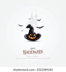 Happy Halloween Greeting Card and Social Media Post. Modern Halloween Background with Cute Bat Character and Trick or Treat Vector Illustration.