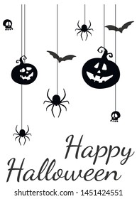 Happy Halloween greeting card template. Pumpkin and other traditional elements of Halloween.