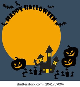 Happy Halloween greeting card in three different versions (on white, red and green background), with a haunted house, a zombie walking and bats flying. Eps file available.