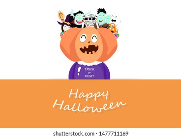 Happy Halloween greeting card, trick or treat, festival cute invitation background vector