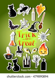Happy Halloween greeting card. Typography inscription Trick or treat. Scary holiday poster.