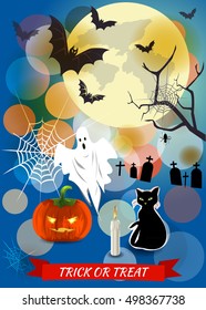 Happy Halloween greeting card. Typography inscription Trick or treat. Scary holiday poster.