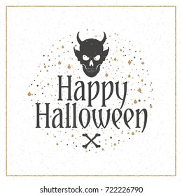Happy Halloween greeting card. Typography design elements for greeting card or party flyer. Black and golden color theme. Vector illustration