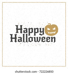 Happy Halloween greeting card. Typography design elements for greeting card or party flyer. Black and golden color theme. Vector illustration