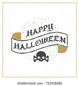 Happy Halloween greeting card. Typography design elements for greeting card or party flyer. Black and golden color theme. Vector illustration