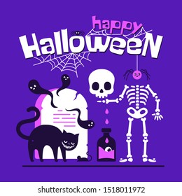 Happy Halloween greeting card, vector background.