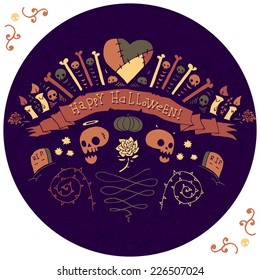 Happy Halloween greeting card. Vector flat illustration for ui, web games, site page backgrounds, postcards, greeting cards, invitations, pattern fills, textures, tablets and wallpapers.