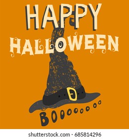 Happy halloween greeting card vector illustration party invitation design with spooky emblem.