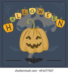Happy halloween greeting card vector illustration party invitation design with spooky emblem.