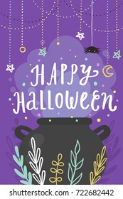 Happy Halloween greeting card. Vector cartoon illustration