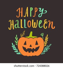 Happy Halloween greeting card. Vector hand drawn cute illustration. Holiday decoration