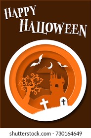 Happy Halloween Greeting Card Vector Paper Art Composition