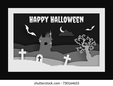 Happy Halloween Greeting Card Vector Paper Art Composition