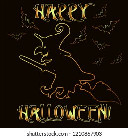 Happy Halloween greeting card with witch  , vector illustration