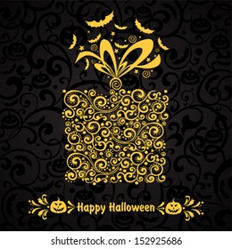Happy Halloween! Greeting card.Celebration background with gift boxes and place for your text. Vector Illustration 
