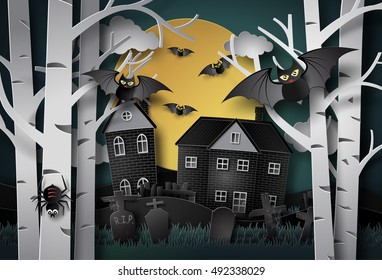 Happy Halloween Greeting Card.paper Art Style.