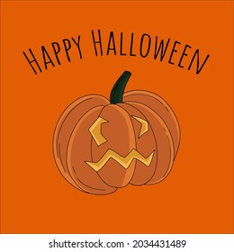 Happy Halloween greeting card.post face book ,instagram , ghost, spider, eyes. Funny Cute cartoon character. Flat design. Orange background 