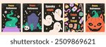 Happy Halloween greeting cards, posters, banners. Vector illustration in flat style