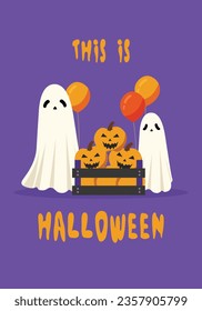 Happy Halloween greeting cards. Halloween quotes. Vector illustration cartoon flat style.