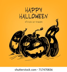 Happy Halloween greeting cards with silhouettes of pumpkins. Colorful template for Halloween design. Vector illustration.