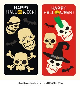 Happy halloween! Greeting cards with skulls for holiday.