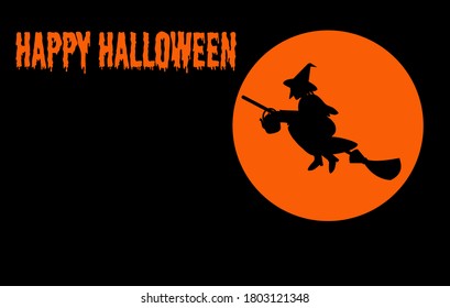 Happy Halloween greeting. Flying witch silhouette. Vector Illustration