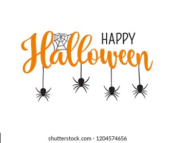 Happy Halloween greeting. Hand drawn lettering typography on white background