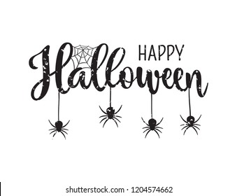 Happy Halloween Greeting. Hand Drawn Lettering Typography With Scratches On White Background