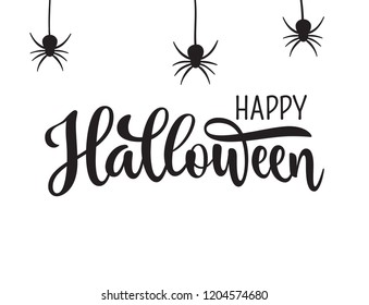 Happy Halloween greeting. Hand drawn lettering typography on white background