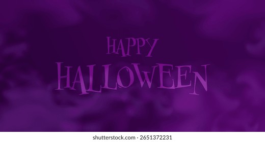 Happy halloween greeting on purple cloudy mystical background, spooky festive banner design