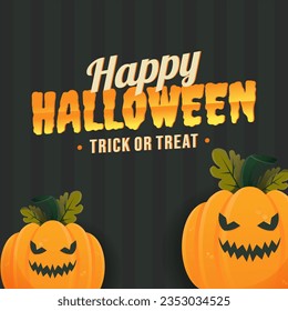 happy halloween greeting for social media post with cartoon pumpkin vector	