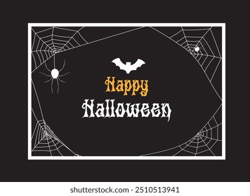 Happy Halloween Greeting with Spider Webs and Bats. National holiday celebration vector illustration