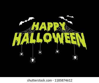 Happy Halloween Greeting Title Text with Cobwebs Spiders Bats Spooky Scary Text Ooze