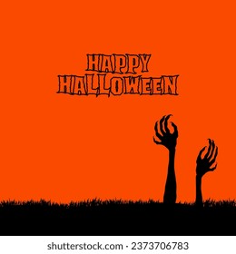 Happy Halloween greeting with zombie hand background. Vector illustration
