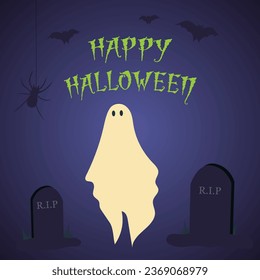 happy halloween greetings, happy halloween, halloween background, ghost in the grave