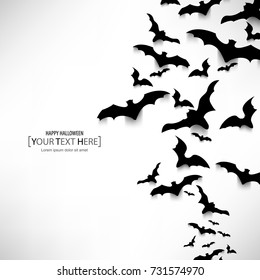 happy halloween greetings, black paper flying bats, modern minimal design. eps10 vector