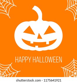 happy halloween, greetings card with pumpkin and spider web