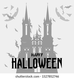 Happy halloween greetings with grey castle background