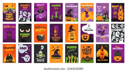 Happy Halloween greetings template vector. Vector illustration set 24 in 1
