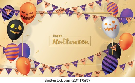 Happy halloween with grimace balloons, bunting, paper flowers and a whole lot of fun