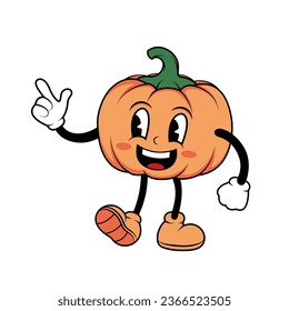 Happy Halloween groovy pumpkin. Colorful retro-style festive celebration with a vibrant and cheerful 70s vibe. Perfect for a joyful, playful, and nostalgic party atmosphere.