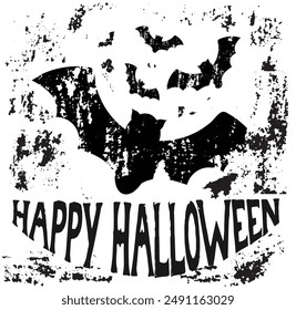 Happy Halloween Grunge Bats in Black and White. Horror and national seasonal holiday concept vector